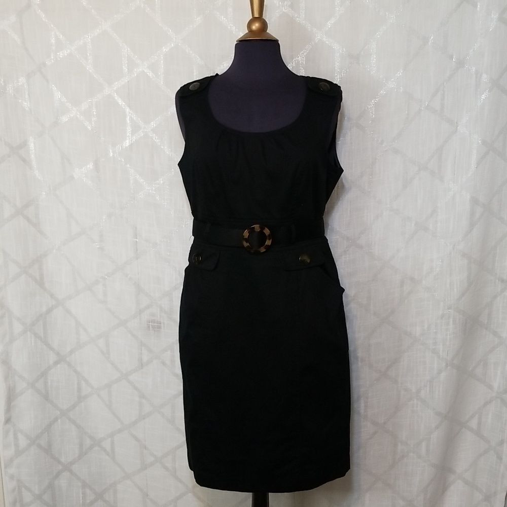 White House Black Market Womens Dress Sleeveless Black Shift Size 12